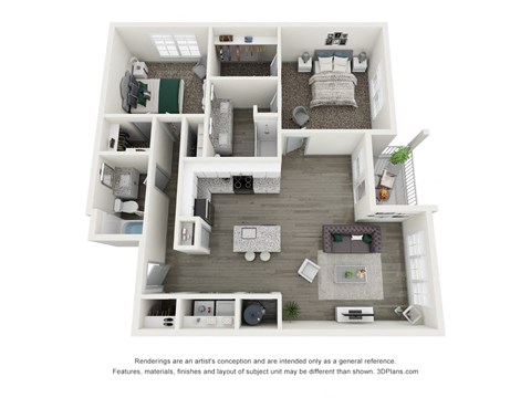 Floor plan for 2 beds, 2 baths, 1185 sqft